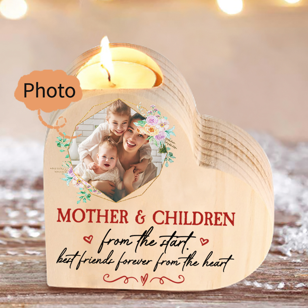 Mother & Children Personalised Heart Candle Holder Wooden Candlestick Mothers Gifts-Jessemade AU