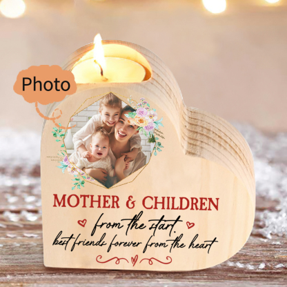 Mother & Children Personalised Heart Candle Holder Wooden Candlestick Mothers Gifts-Jessemade AU