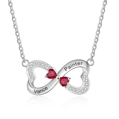 Personalised Heart Mother Necklace With 2 birthstones Engraved Names Gift For Women-Jessemade AU