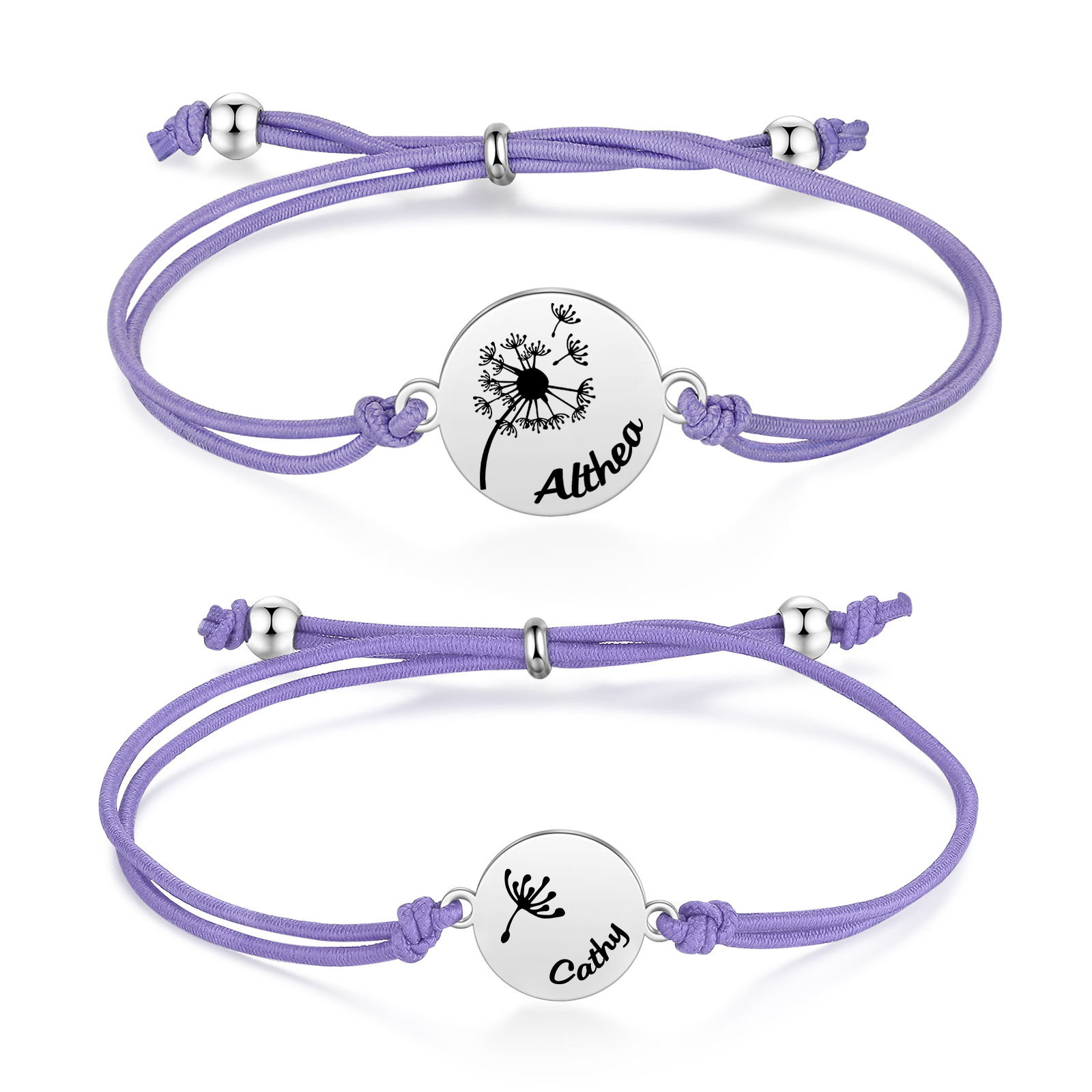 2 Pcs Dandelion Bracelet Set Custom 2 Names Adjustable Bracelets Back to School Gifts for Daughter-Jessemade AU