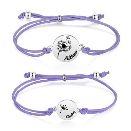 2 Pcs Dandelion Bracelet Set Custom 2 Names Adjustable Bracelets Back to School Gifts for Daughter-Jessemade AU