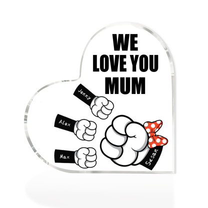 4 Names - Personalised Acrylic Heart Keepsake Custom Name & Text Fist Bump Ornaments Gifts for Family-Jessemade AU
