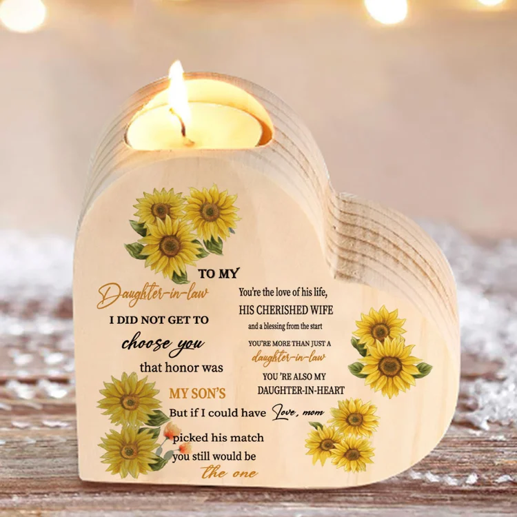 To My Daughter-In-Law Candle Holder "You are also my daughter-in-heart" Wooden Candlestick-Jessemade AU
