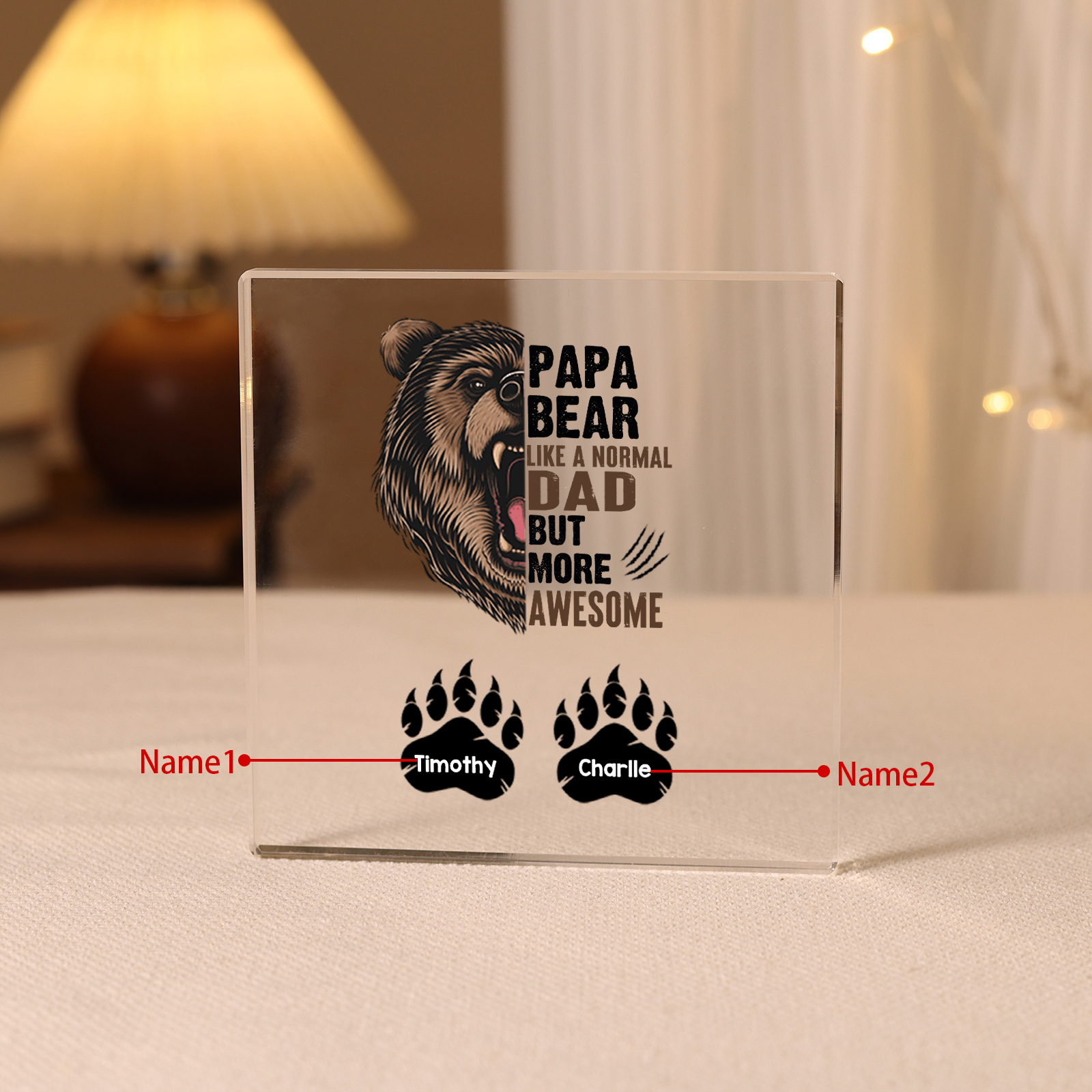 Personalised 2 Names Acrylic Square Keepsake Rectangle Plaque Father's Day Gifts - Papa Bear, Like Normal Dad But More Awesome-Jessemade AU