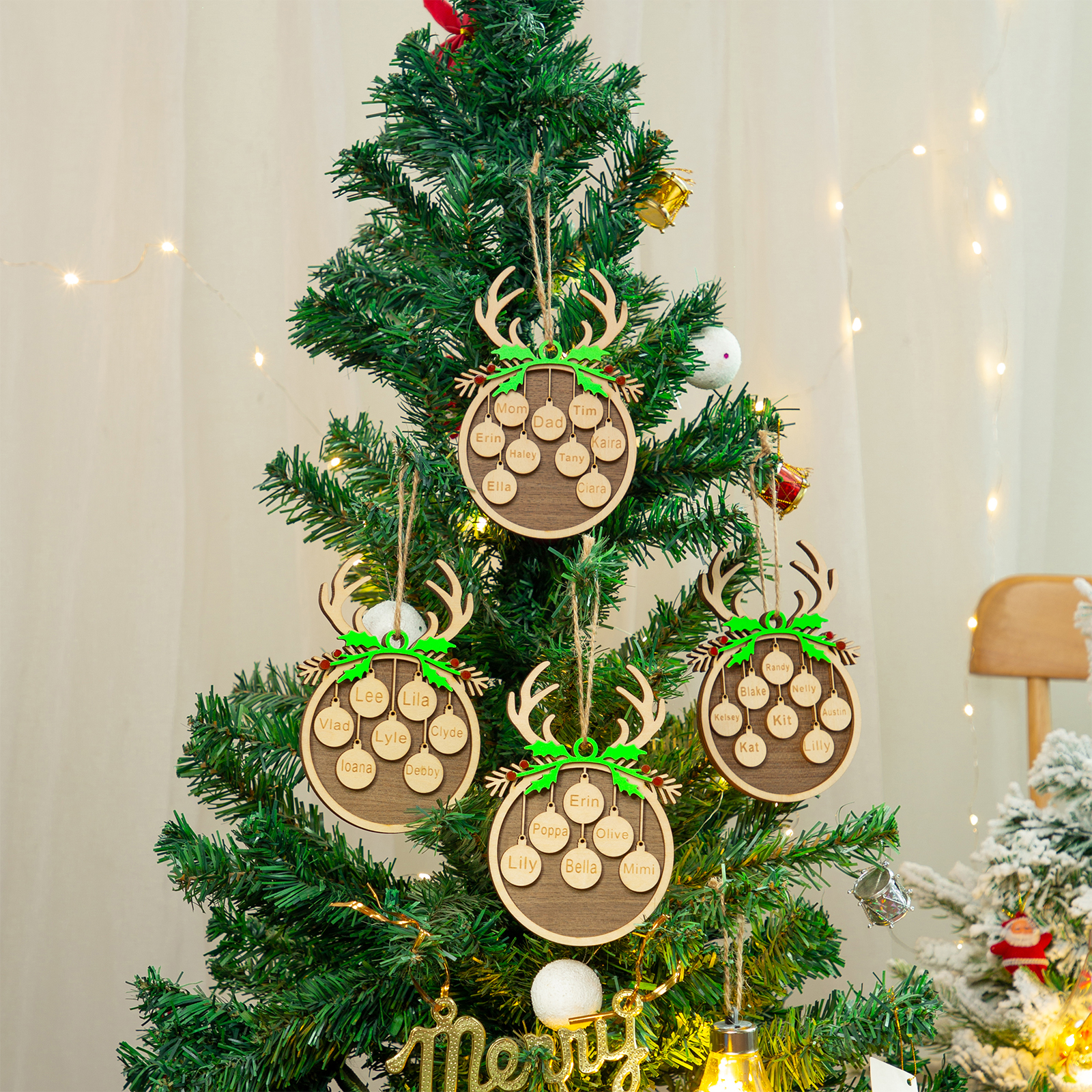 Personalised Christmas Family Ornament Custom 2 Names Reindeer Layered Wood Christmas Ornament-Jessemade AU