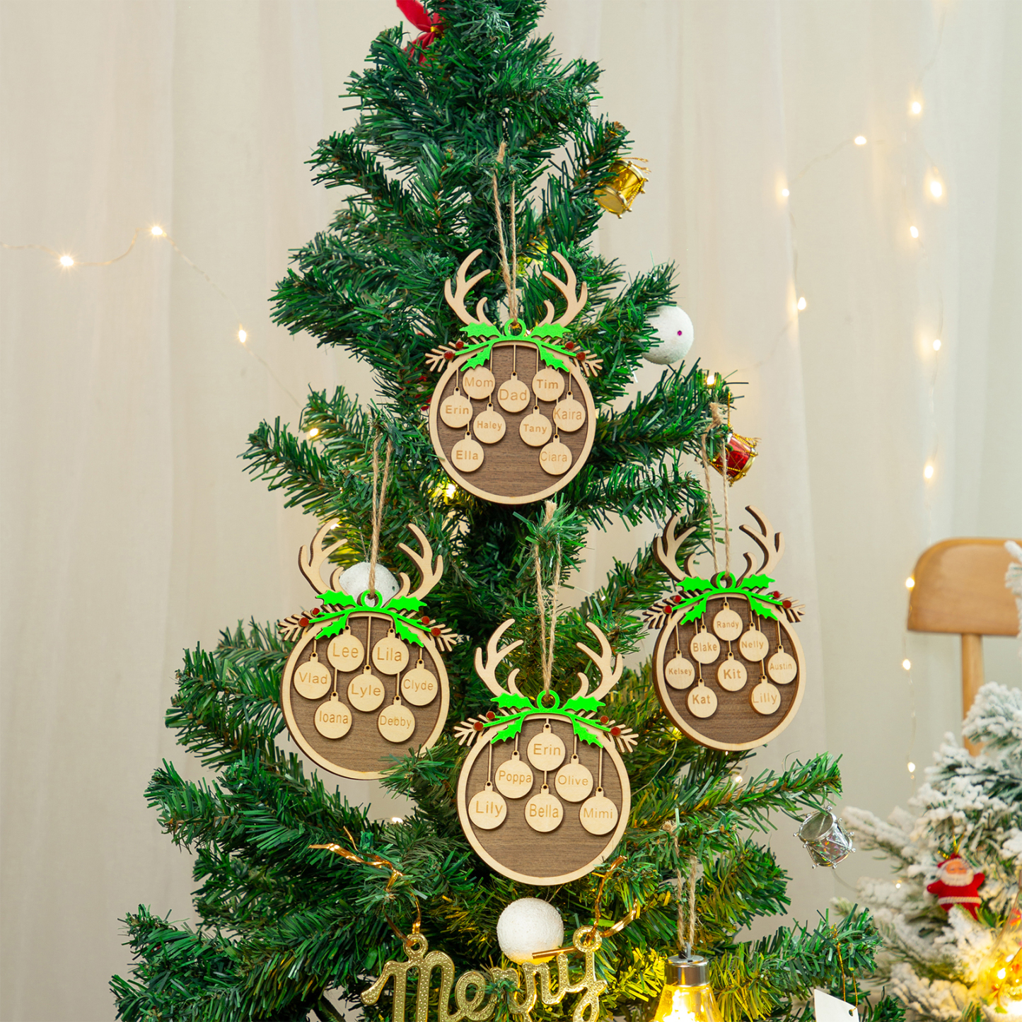 Personalised Christmas Family Ornament Custom 2 Names Reindeer Layered Wood Christmas Ornament-Jessemade AU