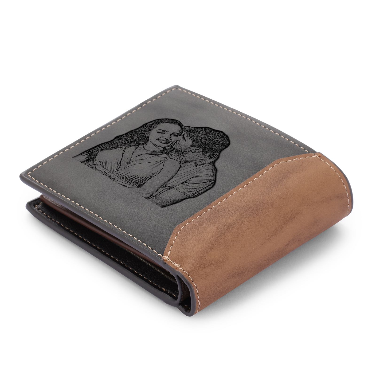 Personalised Men's Leather Wallet Custom 1 Text & 1 Photo Folding Wallet Gift for Him-Jessemade AU