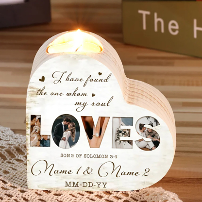 Personalised Love Couple Heart Candle Holder Engrave Photo Wooden Candlesticks Valentines Gift-Jessemade AU