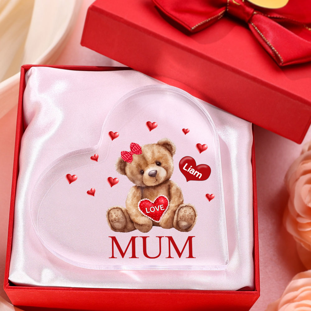 1 Name - Personalised Acrylic Heart Keepsake Custom 2 Texts Teddy Bear Ornaments Gifts for Grandma/Mother-Jessemade AU