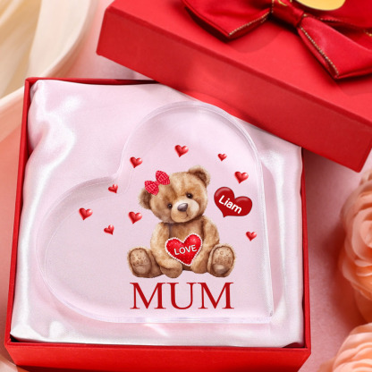 1 Name - Personalised Acrylic Heart Keepsake Custom 2 Texts Teddy Bear Ornaments Gifts for Grandma/Mother-Jessemade AU