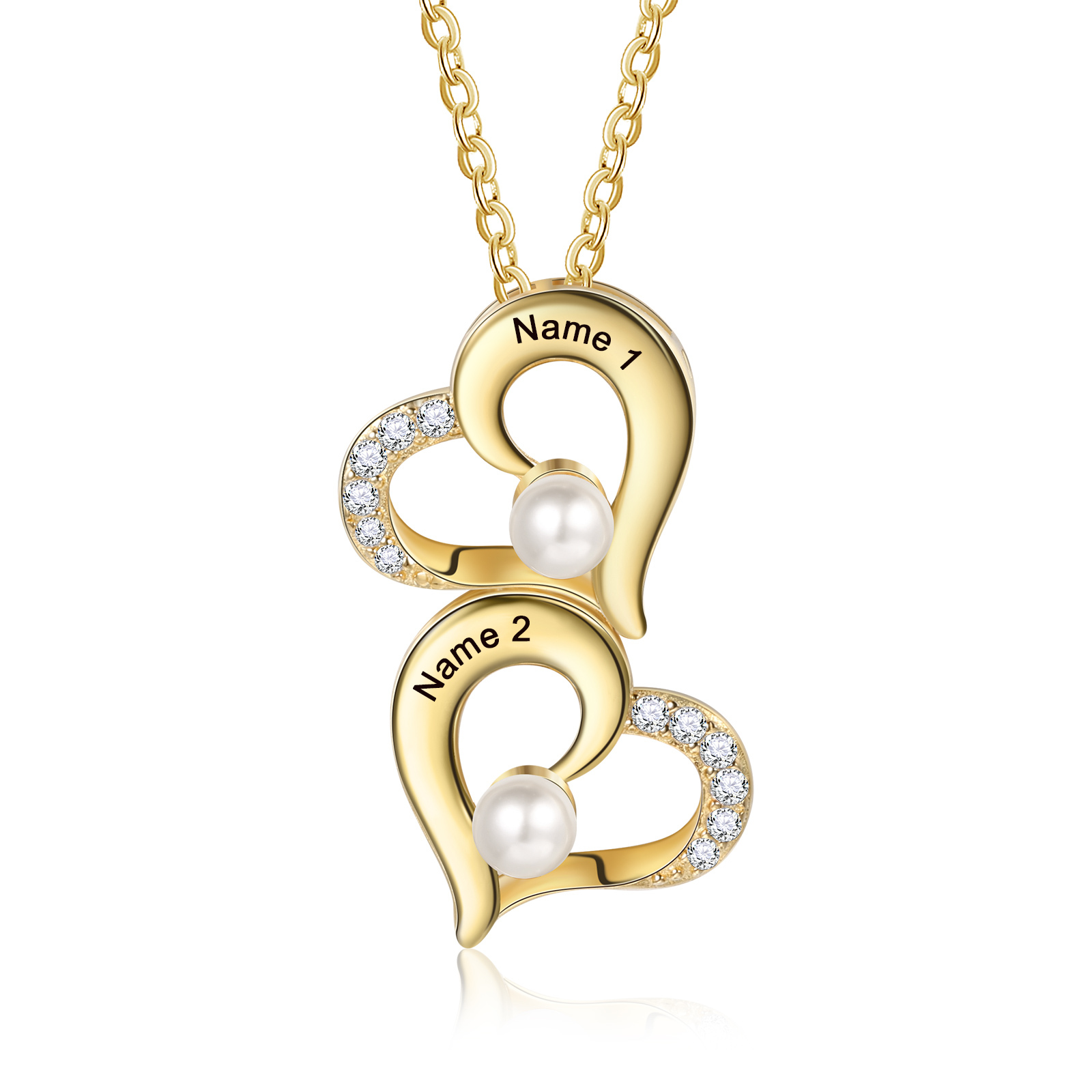 2 Names - Personalised Heart Shape Pendant Necklace Women's Customised Name Necklace Pearl Necklace Birthday Gift for Mother-Jessemade AU