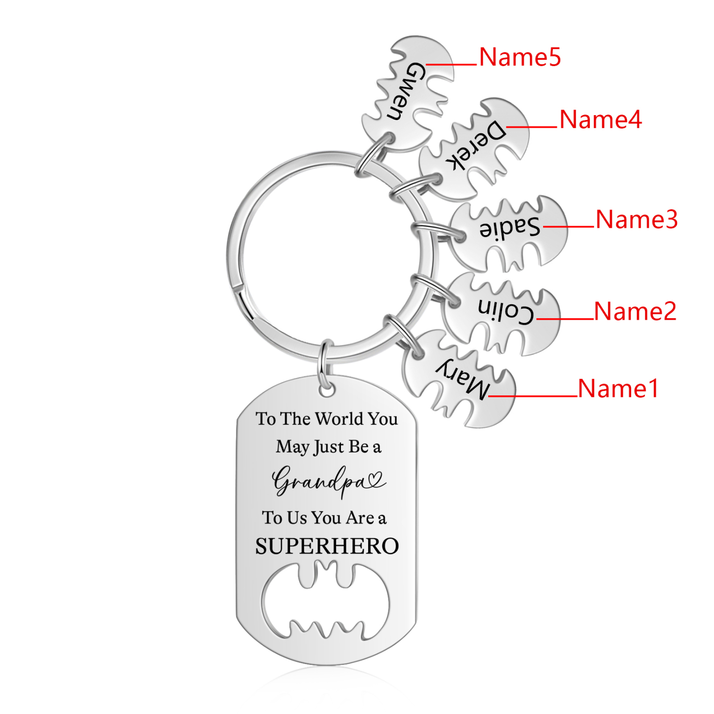 You Are A Superhero Keychain Personalised 5 Names Bat Keychain Engraved Gift for Dad/Grandpa/Grandad/Mom/Mum-Jessemade AU