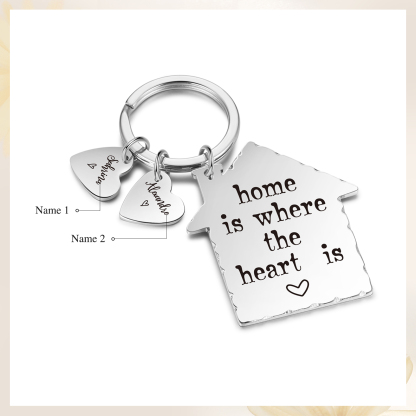 House-Shaped Keychain Customised with 2 Names Keyring Stainless Steel Personalised Gift for Couples-Jessemade AU