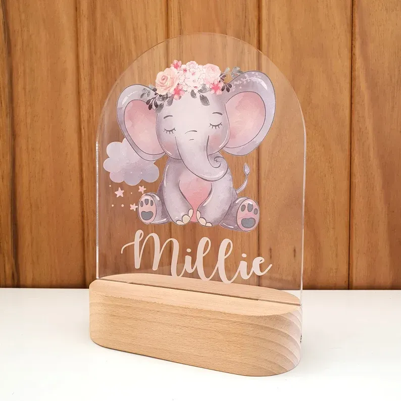 Personalised Garland Elephant Night Light Custom Name LED Lamp Baby Gift for Kids-Jessemade AU