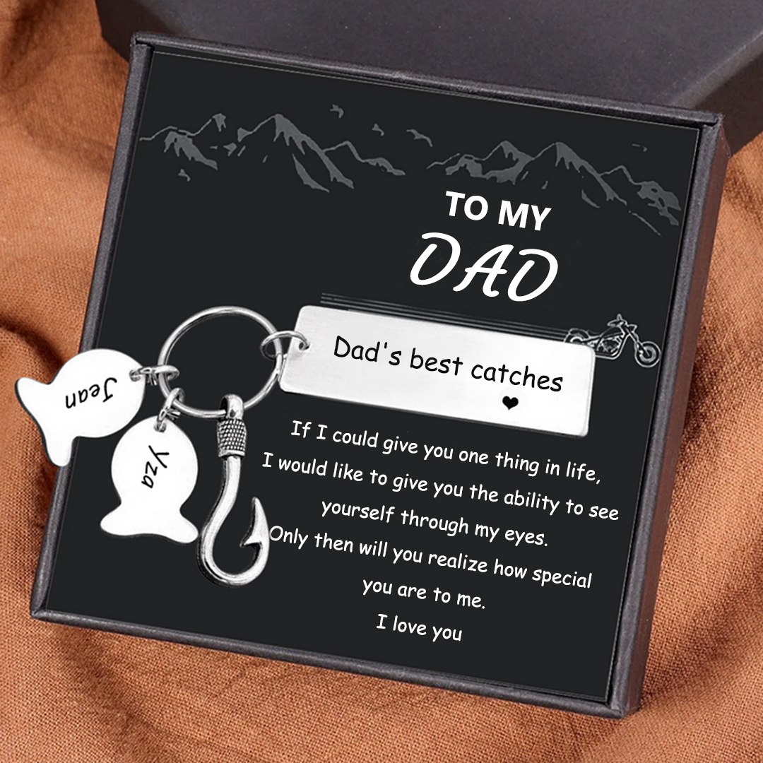 Personalised 2 Names Keychain Fish Charms Keychain Gifts For Daddy - Dad's best catches-Jessemade AU