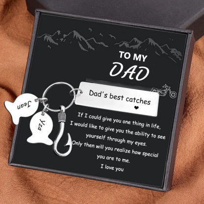 Personalised 2 Names Keychain Fish Charms Keychain Gifts For Daddy - Dad's best catches-Jessemade AU