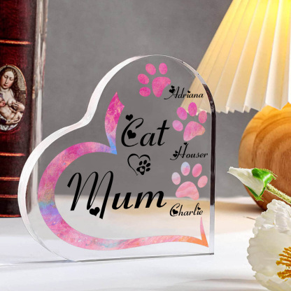 Personalised Acrylic Heart Keepsake Custom 3 Names Cat Footprints Ornaments Gifts for Mum-Jessemade AU