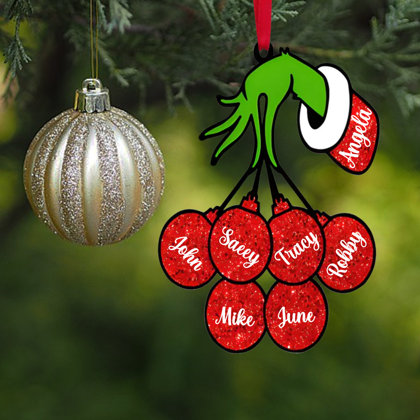 7 Names - Personalised Wooden Christmas Ornaments Customised Name Grinch Christmas Ornament Gifts for Family Friends-Jessemade AU