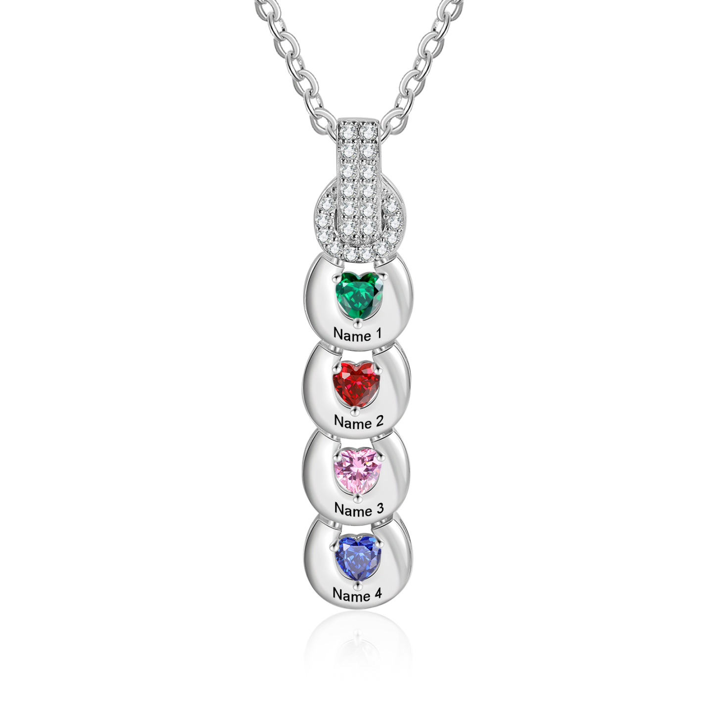 Custom Family Necklace Cascading Pendant with 4 Birthstones Engraving 4 Names Gifts for Her-Jessemade AU
