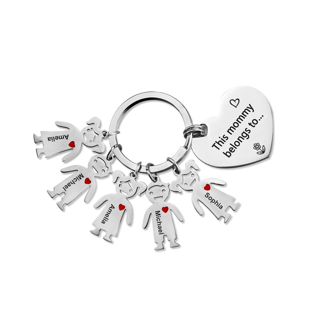 Personalised Heart Keychain With Engraved 5 Kid's Names Charms "This Mummy Belongs to" Mother's Day Gifts For Mum-Jessemade AU