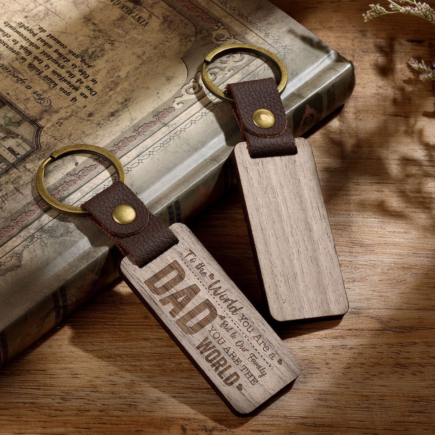 To My Dad Keychain Walnut Keychain Father's Day Gifts - To Our Family, You Are The World-Jessemade AU