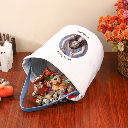 Easter Bunny Tote Bag Personalised Photo & 2 Texts Bucket Bag White Basket Gifts For Kids-Jessemade AU