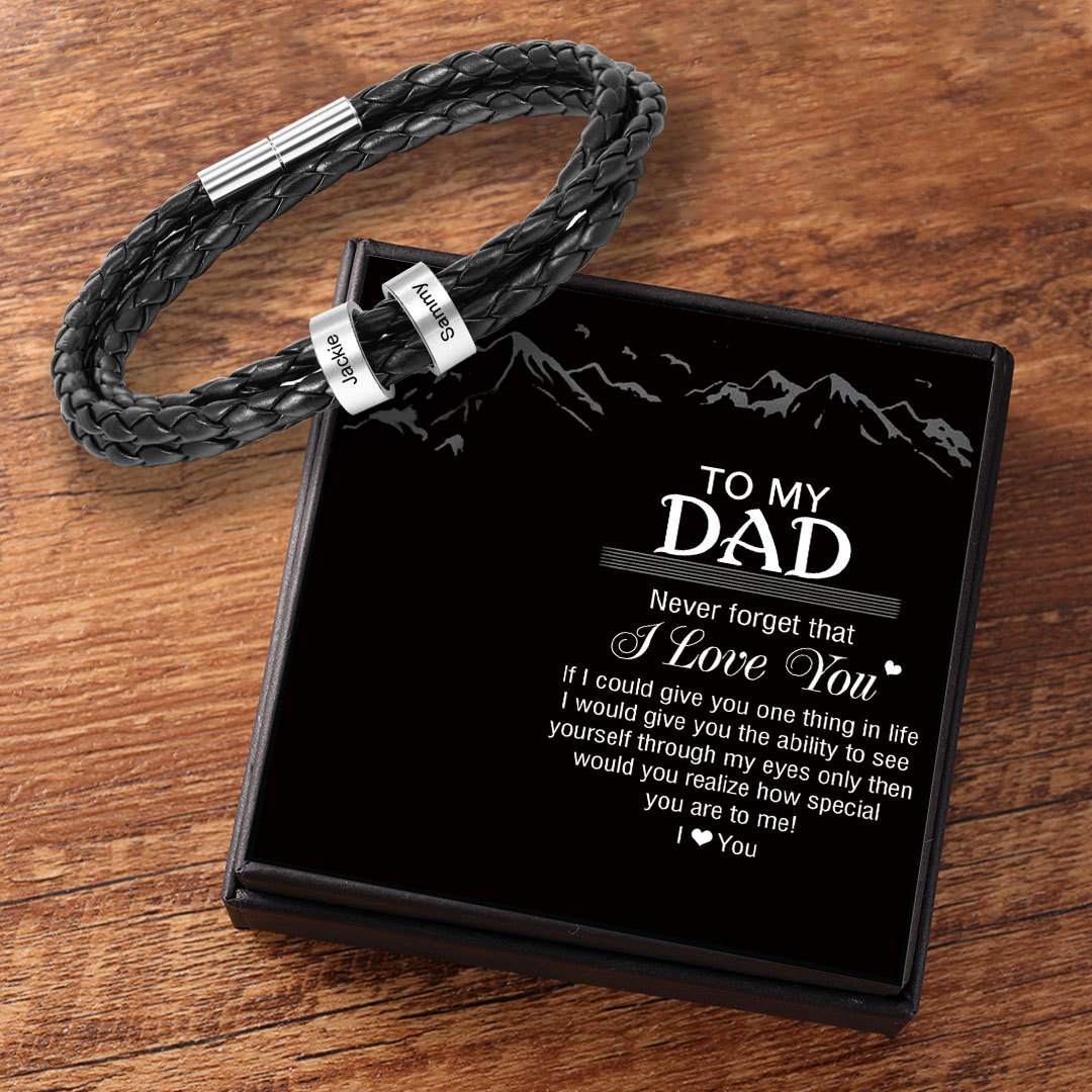 Leather Braided Bracelet Men Bracelets Personalised 1 Name 1 Bead Gift For Dad-Jessemade AU