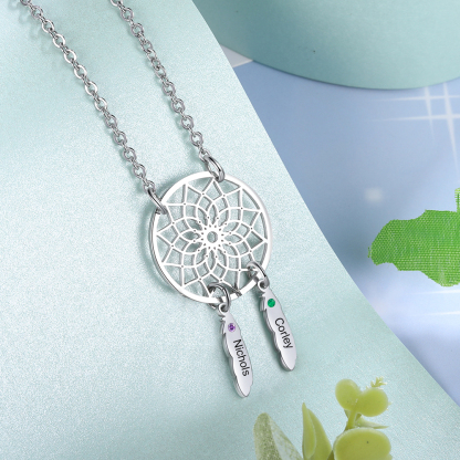 Personalised Dream Catcher Necklace With Names Custom 2 Birthstones Gift For Women-Jessemade AU