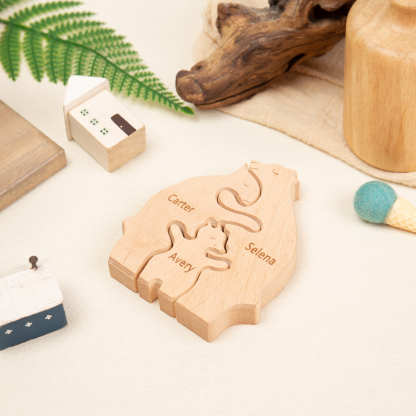 Personalised Wooden Animal Puzzle Custom 3 Names Puzzle Whale Bear Rabbit Hug Ornament Gifts for Family-Jessemade AU