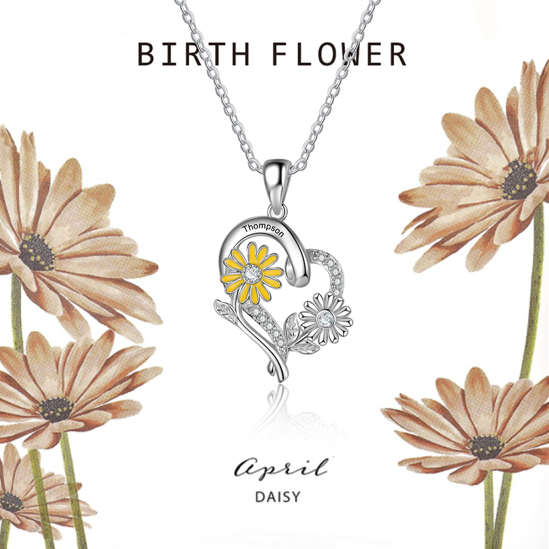 Personalised April Birthflower Necklace With Birthstones Custom 1 Name Necklace For Her-Jessemade AU