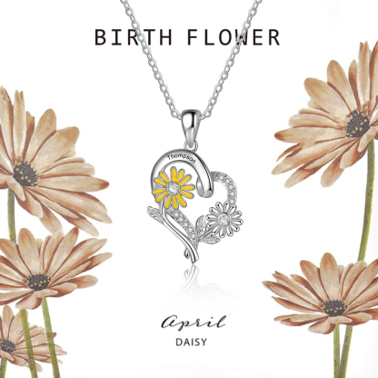 Personalised April Birthflower Necklace With Birthstones Custom 1 Name Necklace For Her-Jessemade AU