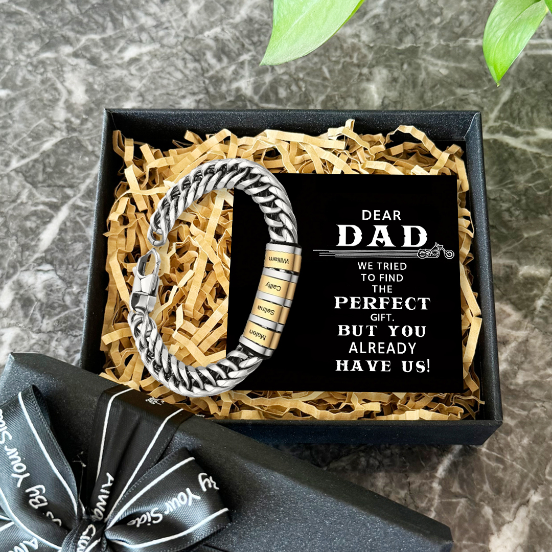 Personalised Cuban Chain Bracelet Custom 4 Names Beads Men's Bracelet-Jessemade AU