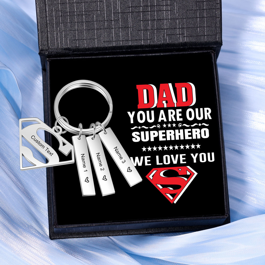 Custom Superhero Dad Sign Keychain Engrave 3 Names For Dad-Jessemade AU