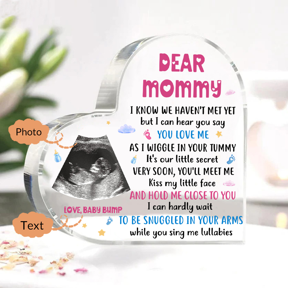 Dear Mummy/Mommy Personalised Photo Acrylic Heart Keepsake Custom Text Ornaments -  I Know We Haven't Met Yet, But I Can Hear You Say You Love Me-Jessemade AU