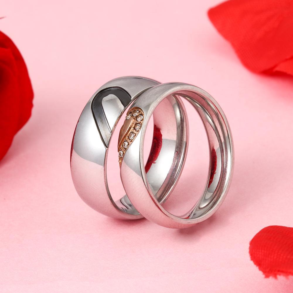 Half Heart Matching Promise Rings for Couple Lovers Custom Engraved Bands Ring-Jessemade AU