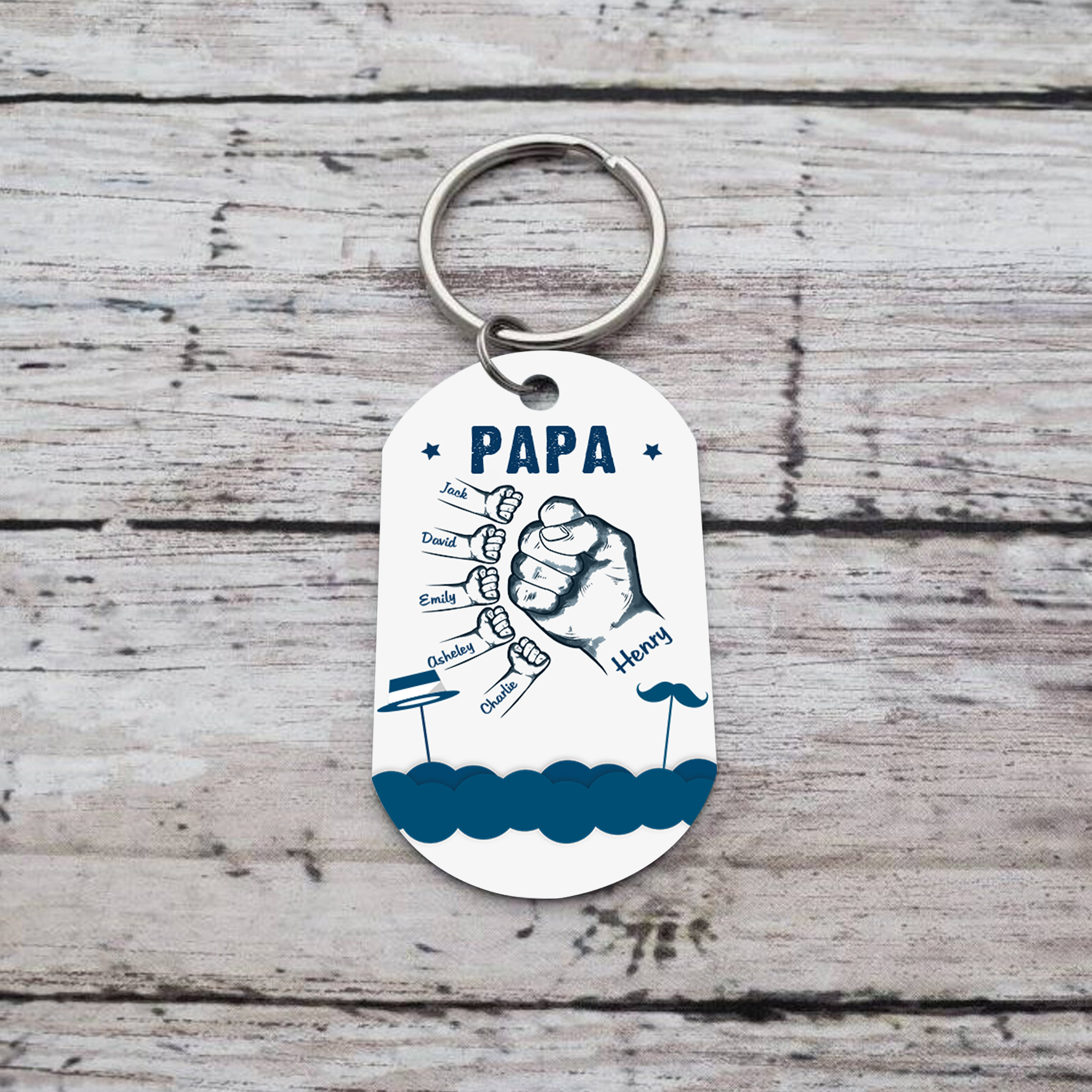 Personalised 6 Names & 1 Text Keychain Custom Fist Bump Keychain Father's Day Gifts for Dad/Grandpa-Jessemade AU