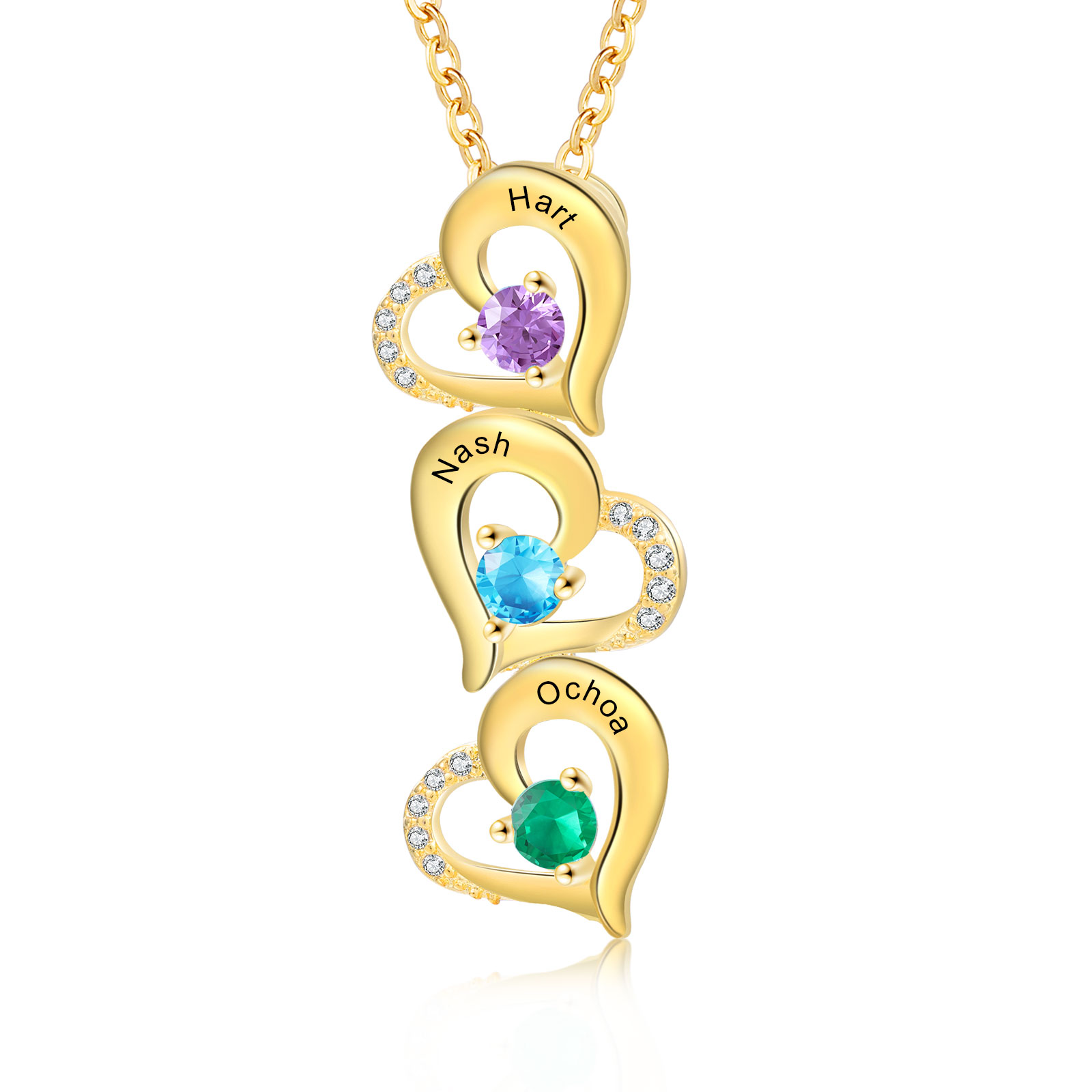 3 Names - Personalised Heart Pendant Necklace Custom Birthstones & Names Necklace Birthday Gift for Her-Jessemade AU