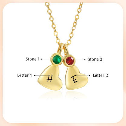 Personalised Heart Pendant Necklace Custom 2 Letters & 2 Birthstones Necklace Gifts for Her-Jessemade AU