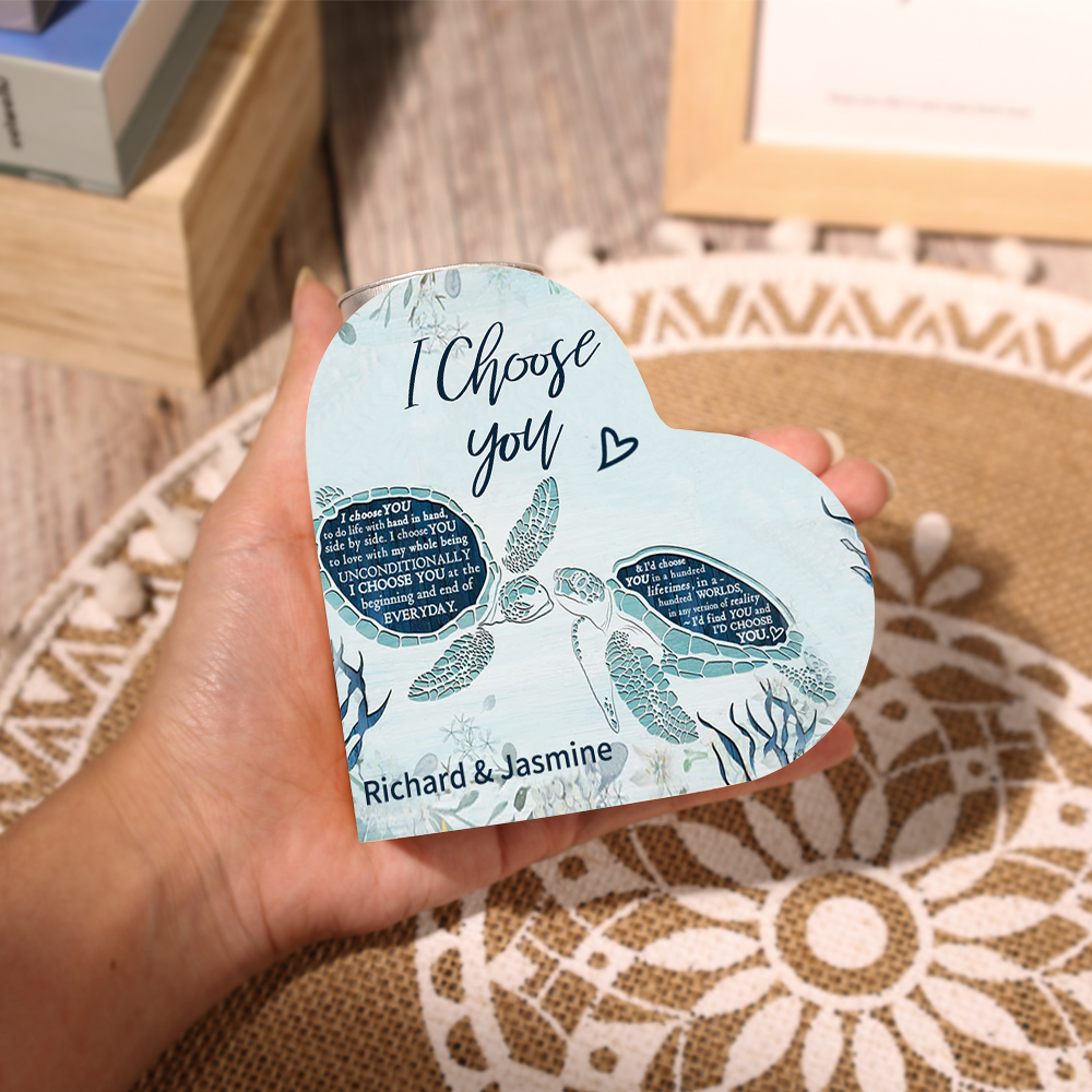 Personalised Couple Heart Candle Holder Engrave Name Turtle Wooden Candlesticks Valentines Gift-Jessemade AU