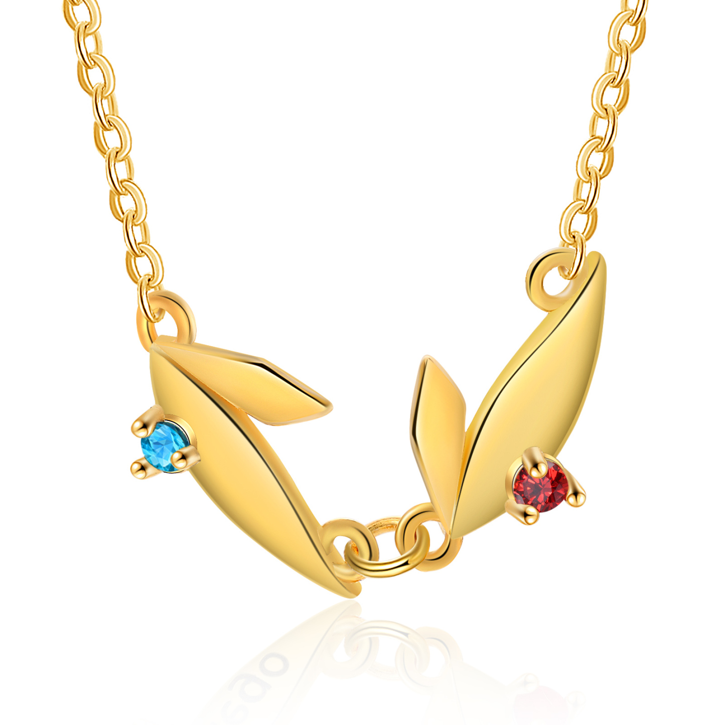 Personalised Leaves Pendant Necklace Custom 2 Names & 2 Birthstones Necklace Gifts for Her-Jessemade AU