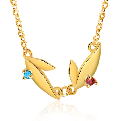 Personalised Leaves Pendant Necklace Custom 2 Names & 2 Birthstones Necklace Gifts for Her-Jessemade AU