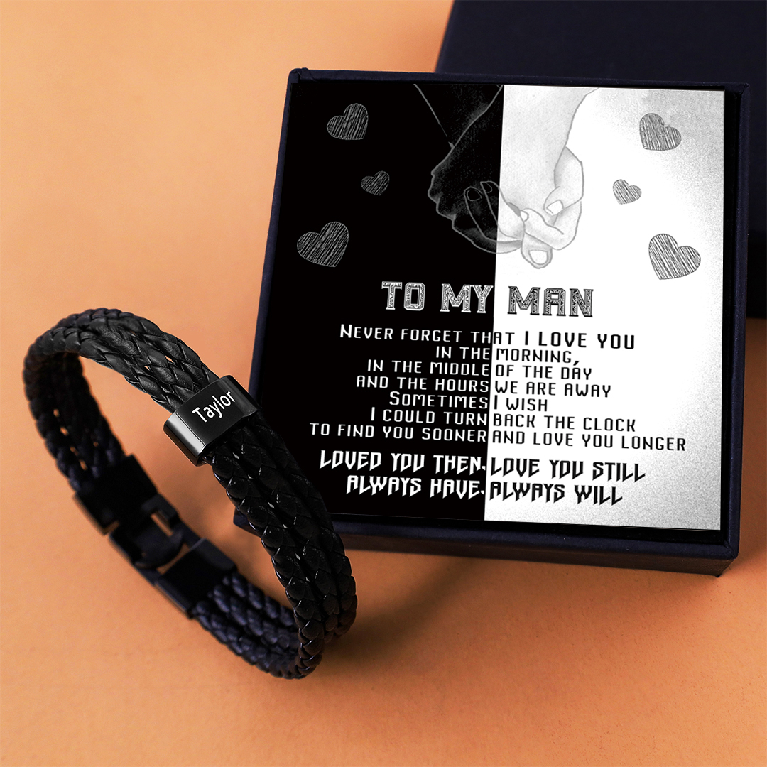 Personalised Braided Leather Bracelet Engraved 1 Name Men's Bracelet Gifts For Him-Jessemade AU