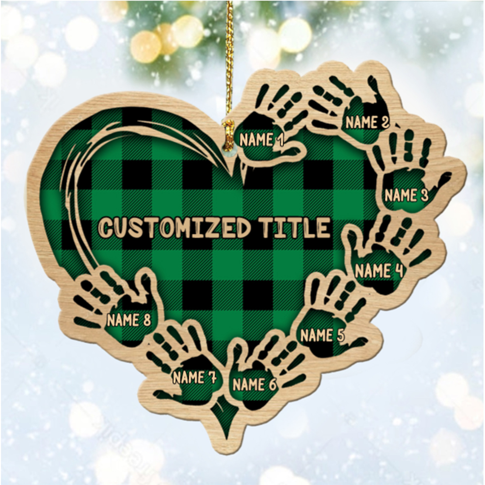 Grandma Mom Heart Hand Print Wood Ornament Custom 8 Names for Family-Jessemade AU
