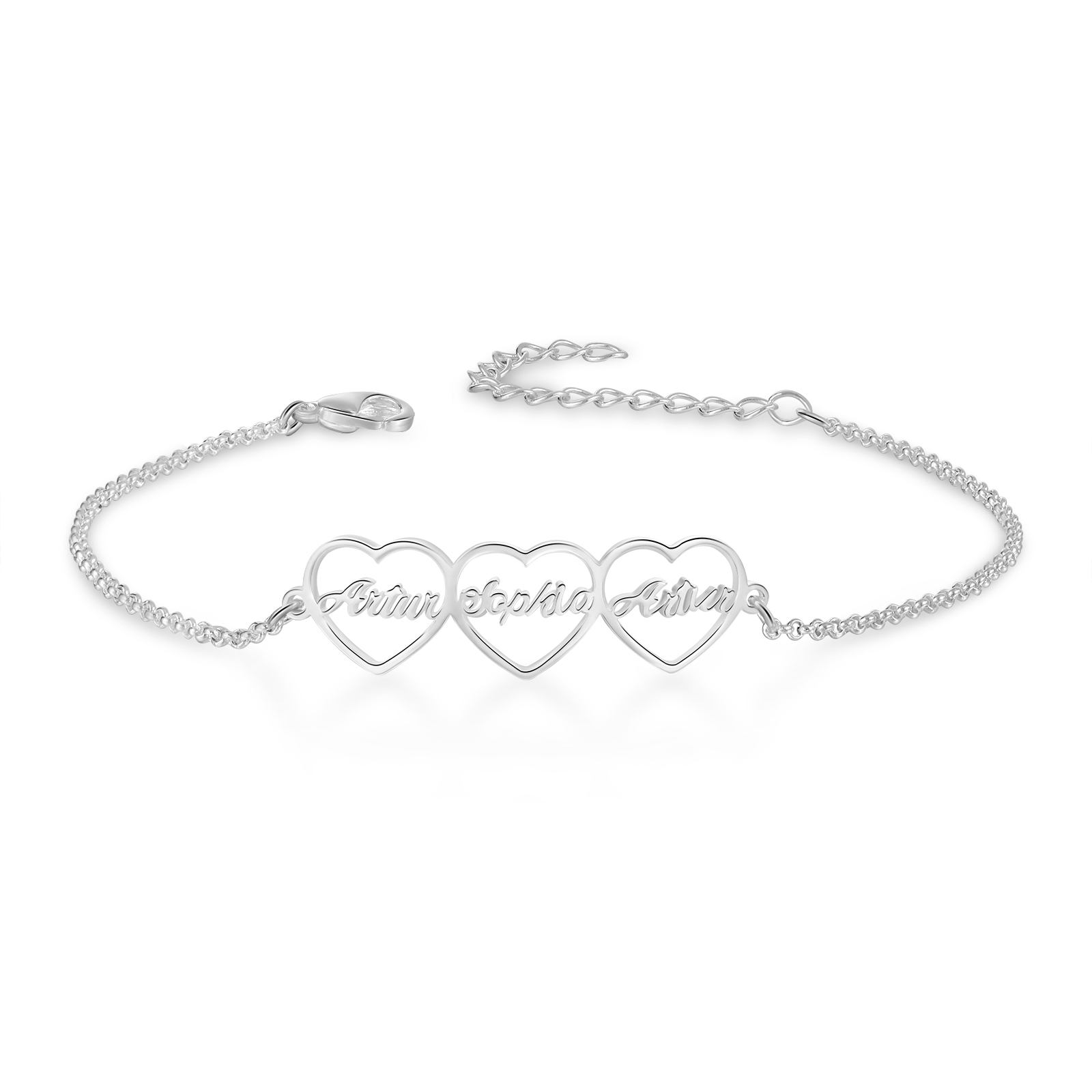 3 Names - Personalised Heart Bracelet Custom Name Bracelets Birthday Valentine's Day Gift For Her-Jessemade AU