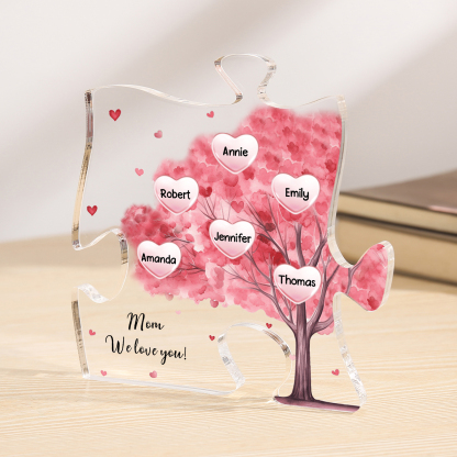 Personalised Acrylic Puzzle Plaque Custom 6 Names & 1 Text Pink Tree Family Ornament Gift for Mum/Nan-Jessemade AU