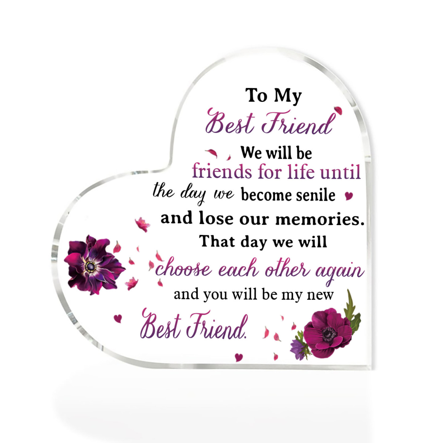 To My Best Friend Acrylic Heart Keepsake Violets Ornament "We Will Be Friends For Life" Birthday Gift For Sisters/Besties-Jessemade AU