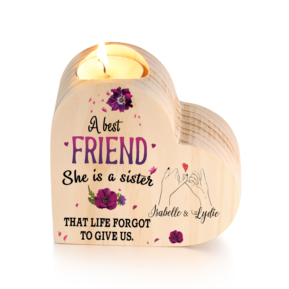 To My Best Friend Violet Flower Heart Candle Holder "She's a sister that life has forgotten to give" Wooden Candlestick-Jessemade AU