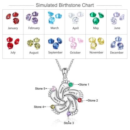 5 Names - To My Mummy Baby Feet Necklace Custom Names & Birthstones Necklace Mother's Day Gifts-Jessemade AU
