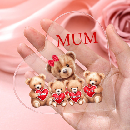 Personalised Acrylic Heart Keepsake Custom 2–9 Names Teddy Bear Ornaments Gifts for Grandma/Mum-Jessemade AU