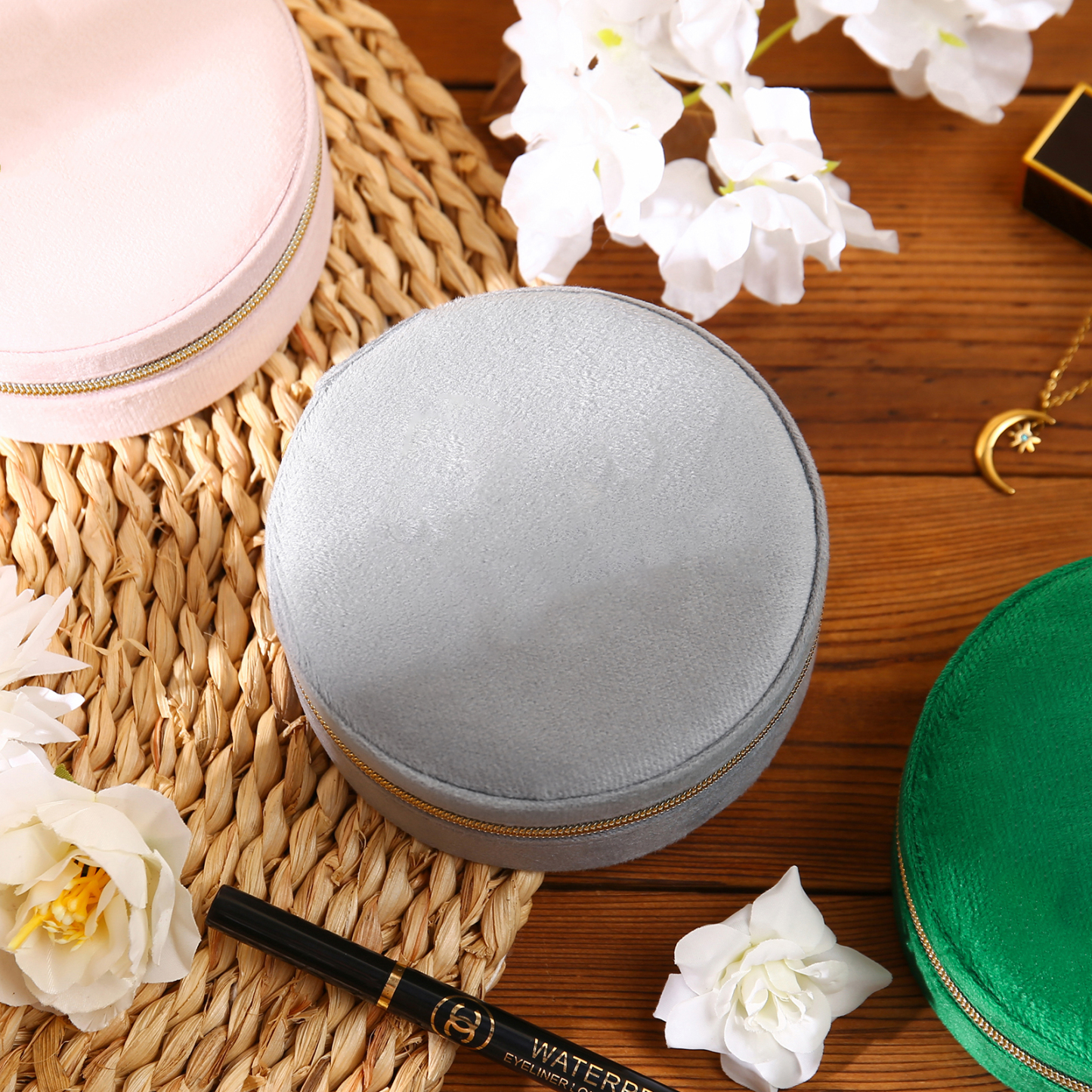 Jewelry Storage Box Travel Jewelry Box Grey/Pink/Green Circle Box Gifts for Ladies Girls-Jessemade AU